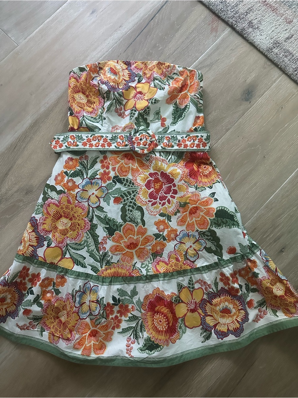 Joie Floral Strapless Dress in Orange, Yellow & Green